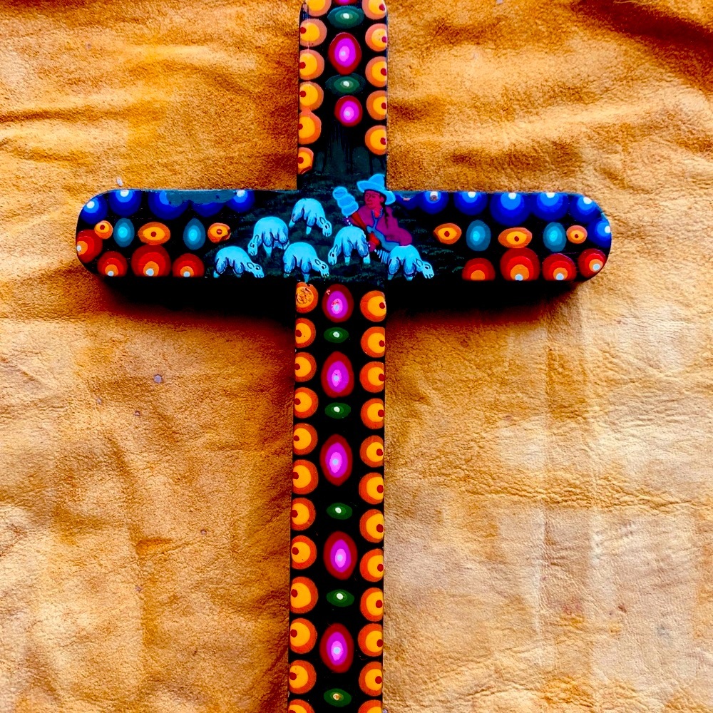 New Cross Wooden hand painted Signed Collectible Highlands of Ecuador.  Cruz